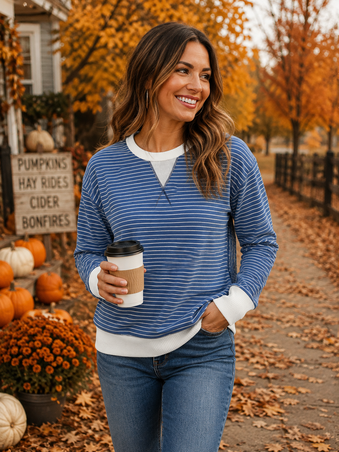 Blue striped long sleeve top-medium