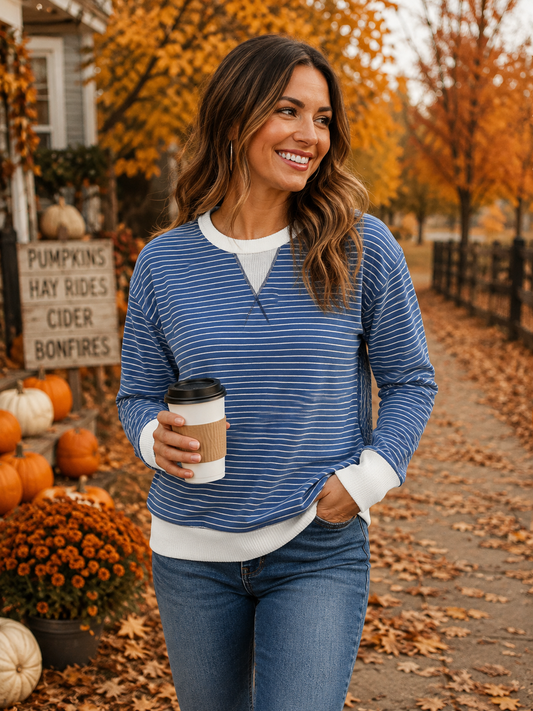 Blue striped long sleeve top-medium