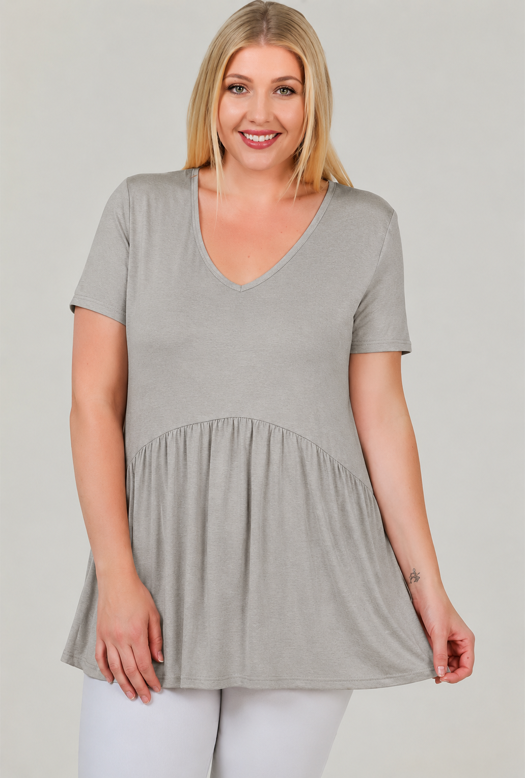 V Neck Baby Doll Short Sleeve Top