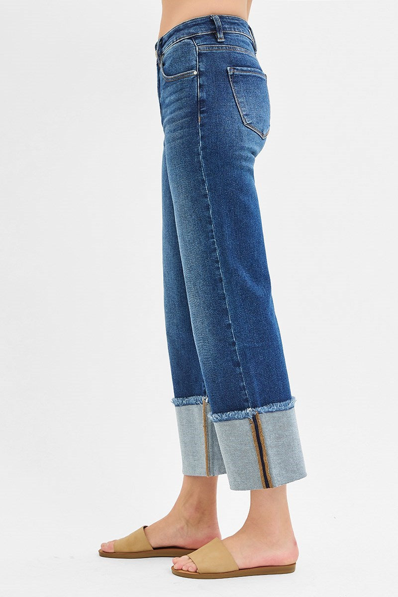 Risen MID RISE CROP WIDE CUFFED JEANS