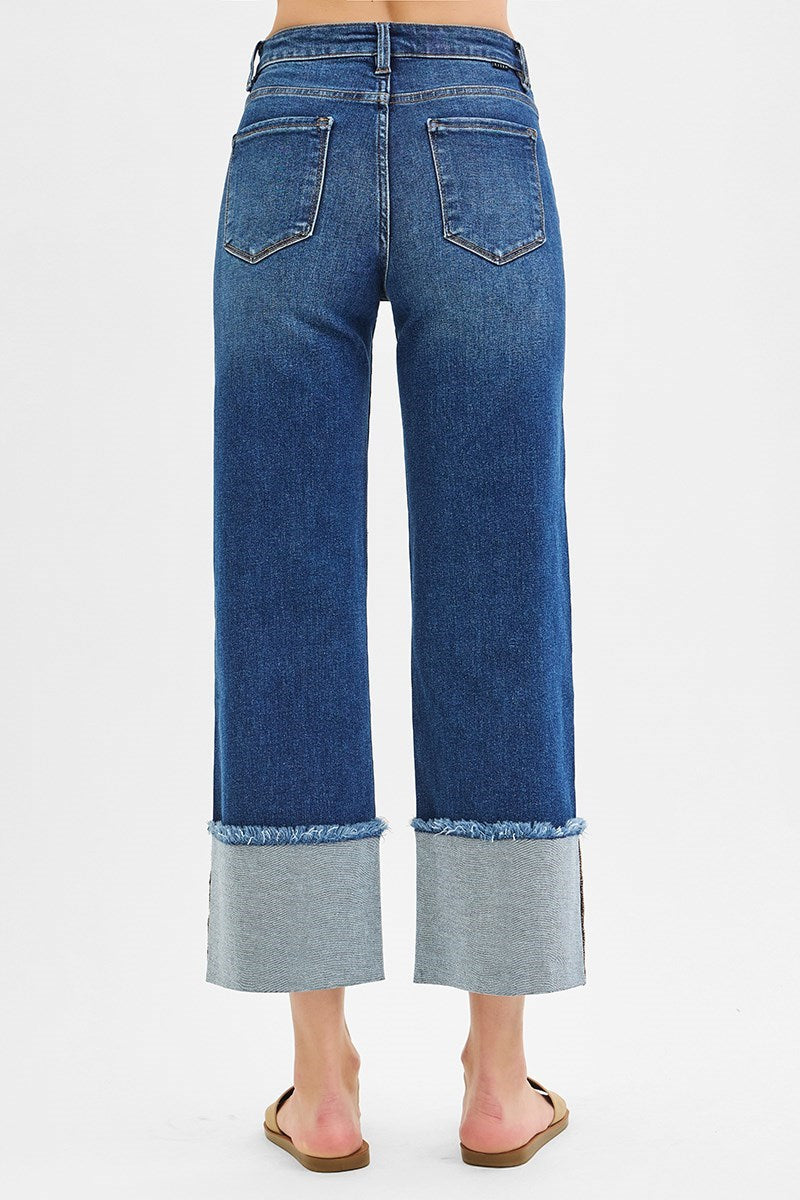 Risen MID RISE CROP WIDE CUFFED JEANS