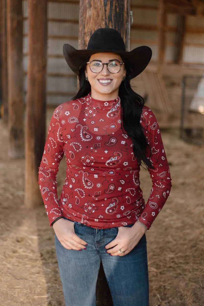 Bandana Babe Mesh Top-Red