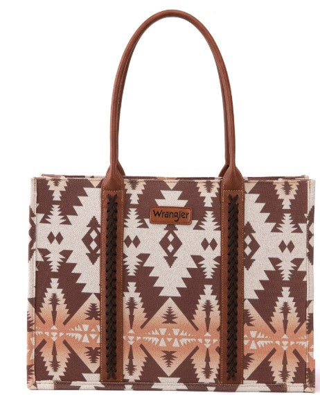 Wrangler Southwestern Pattern Dual Sided Print Canvas Wide Tote