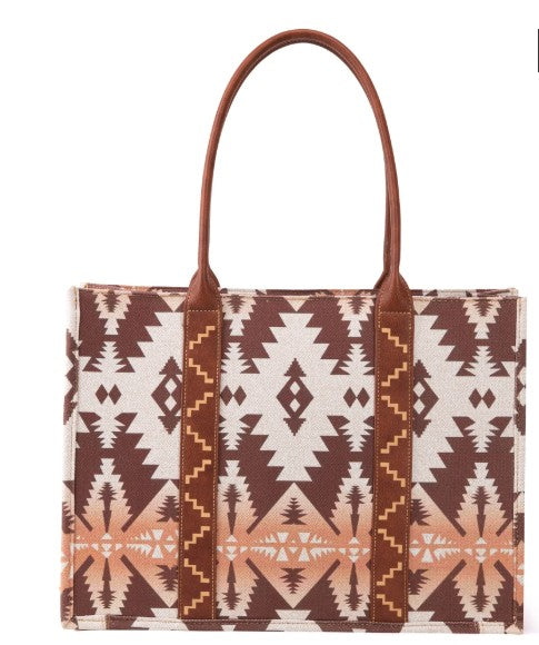 Wrangler Southwestern Pattern Dual Sided Print Canvas Wide Tote