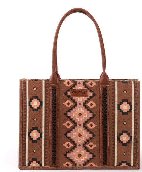 Wrangler Southwestern Pattern Dual Sided Print Canvas Wide Tote