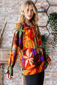 FLORAL OFF SHOULDER LONG SLEEVE BLOUSE