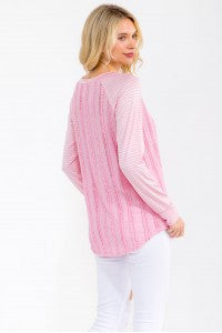 STRIPED RAGLAN SLEEVES TEXTURED KNIT TOP