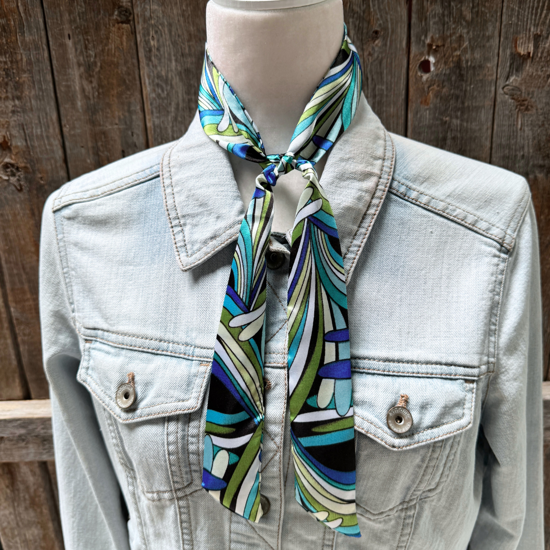 Blue and Green Western Skinny Mini Wild Rag Scarf / Cowgirl Necktie #TW316