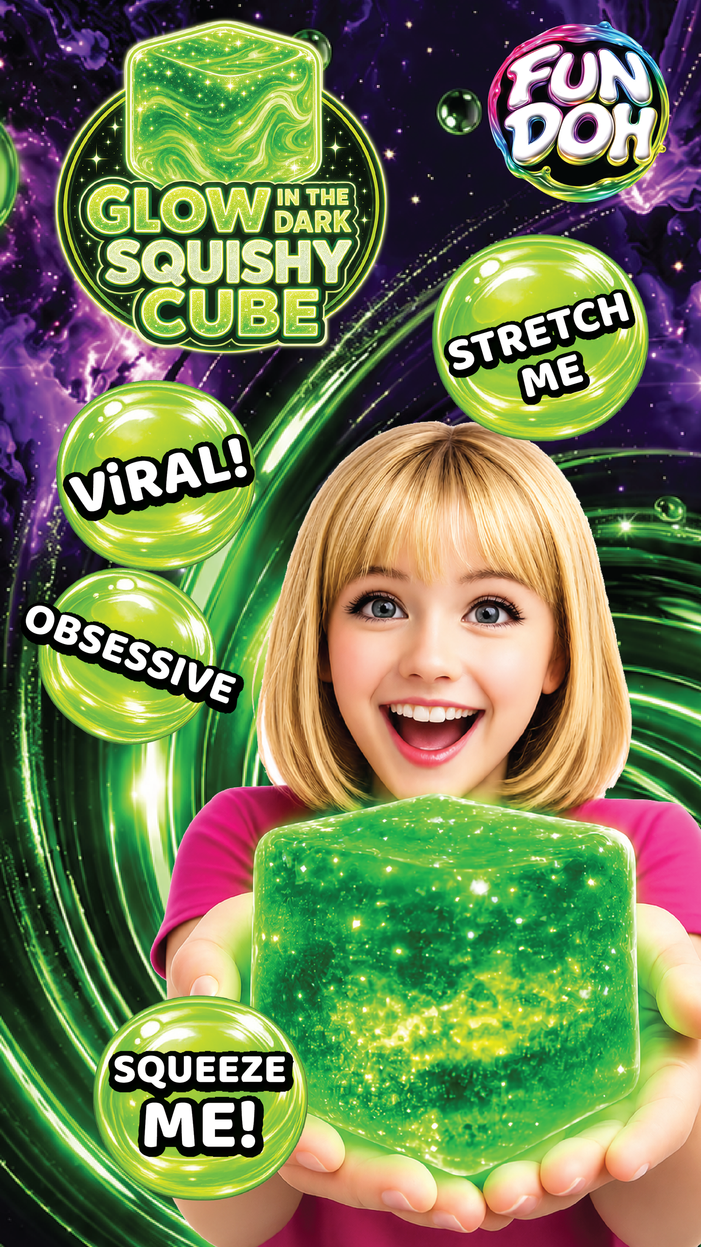 Fun Doh Glow in the Dark Squishy Sparkle Cube