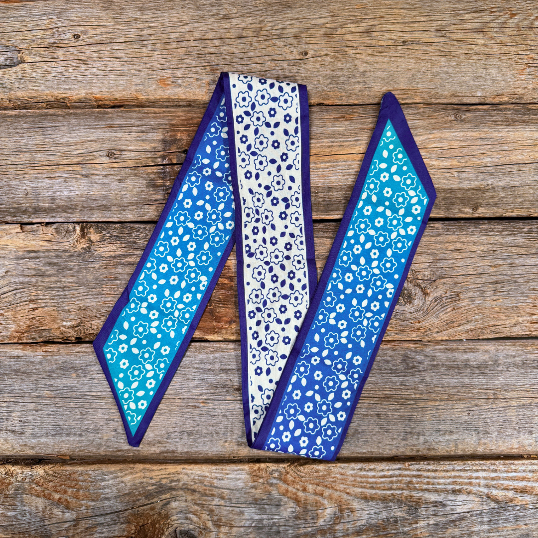 Blue and White Western Skinny Mini Wild Rag Scarf / Cowgirl Necktie #TW104