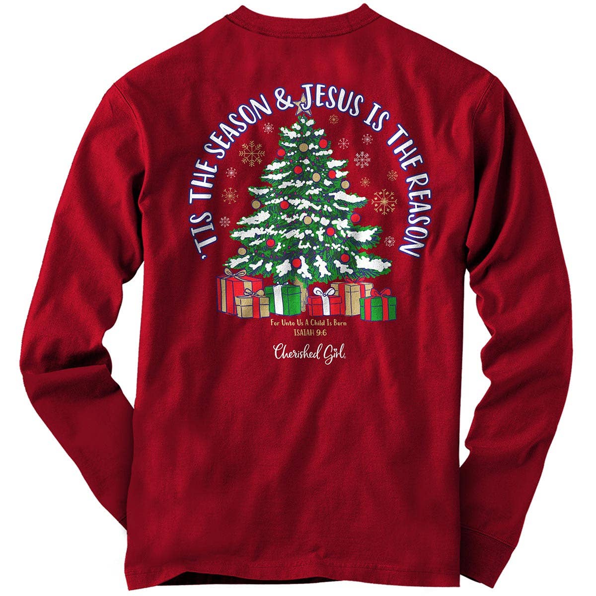 Cherished Girl Womens Long Sleeve T-Shirt Christmas Tree
