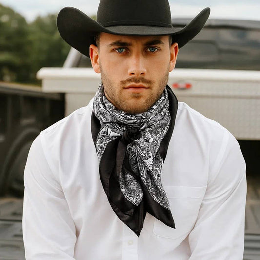 35X35"  Black & White Paisley Wild Rag/Scarf WR3401