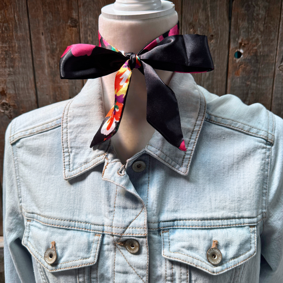 Black and Pink Western Skinny Mini Wild Rag Scarf / Cowgirl Necktie #TW320