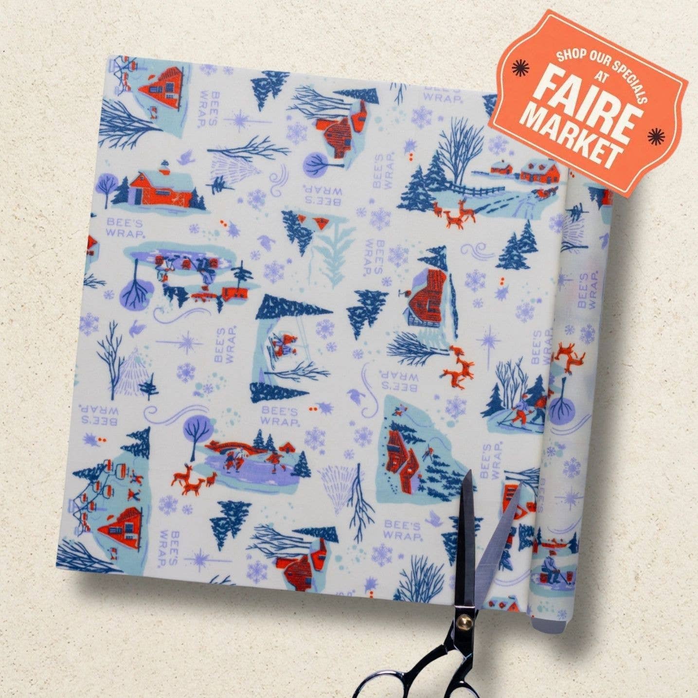 Bees Wrap Reusable Beeswax Food Wrap Roll -Snow Day