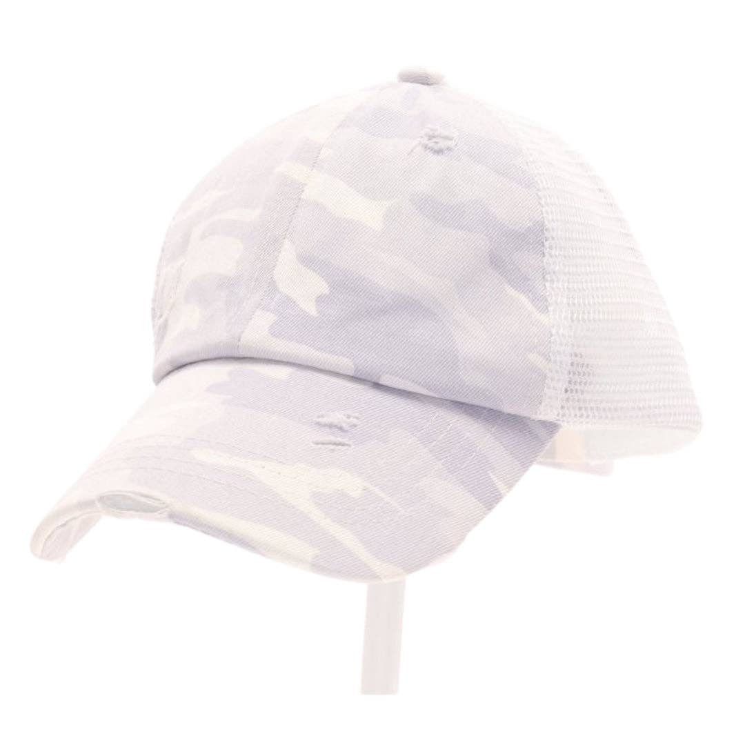KIDS Distressed Camouflage Criss-Cross High Ponytail CC Ball