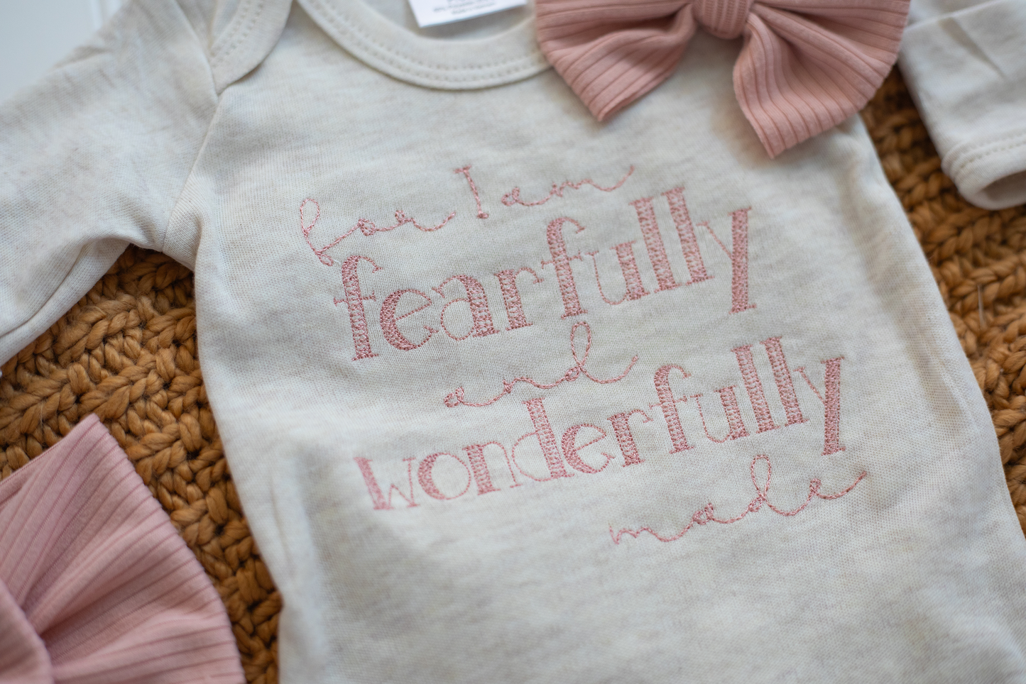 Baby Romper | Fearfully and Wonderfully Made Pink/Oatmeal