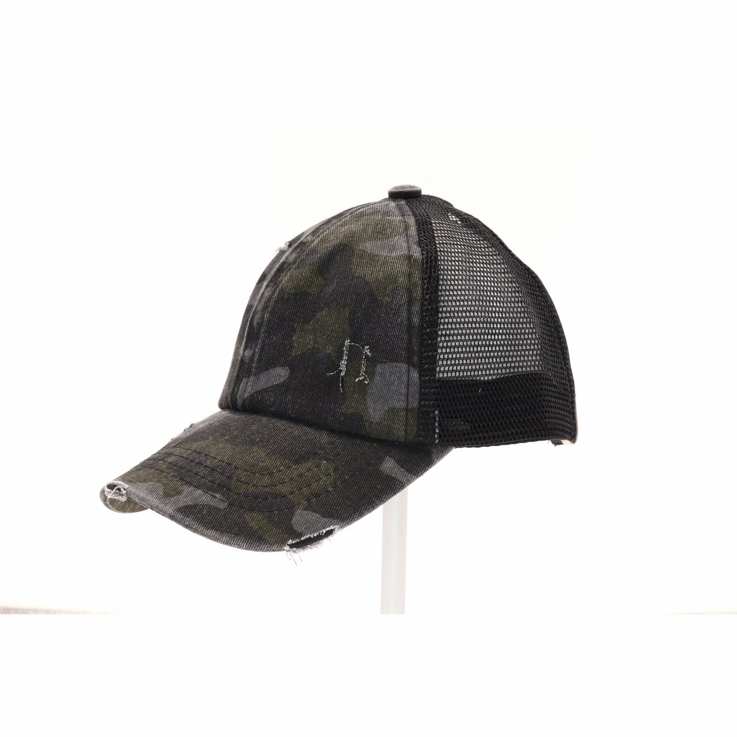 KIDS Distressed Camouflage Criss-Cross High Ponytail CC Ball