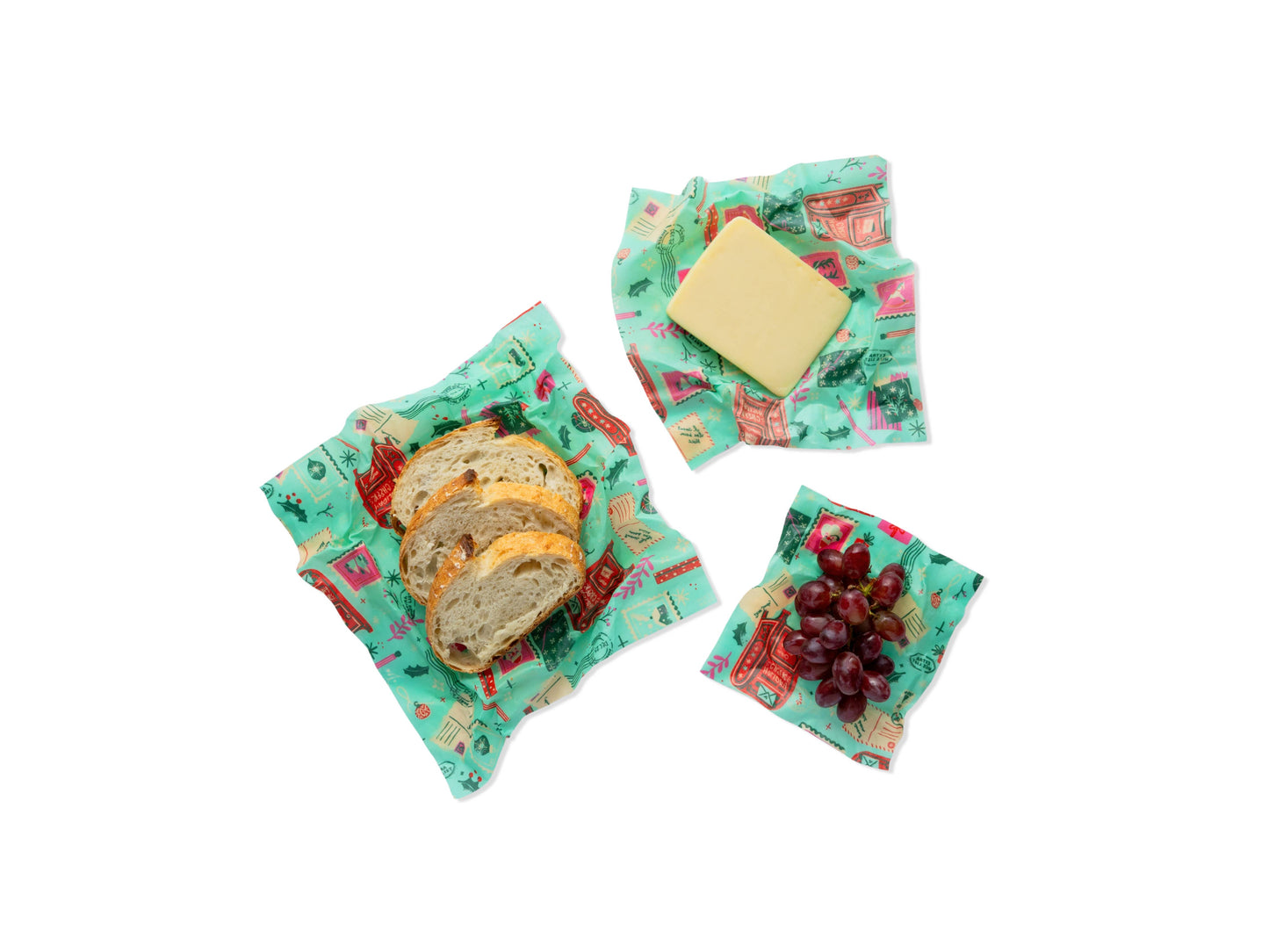 NEW! Seasons Greetings Assorted 3 Pack, Reusable Food Wraps