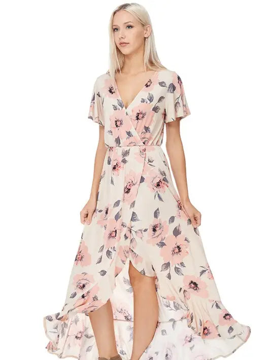 Floral Print Hi Lo Ruffle Dress