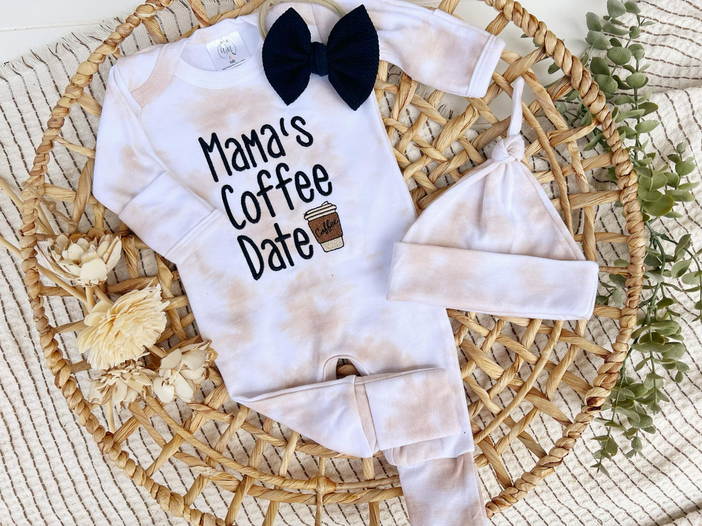 Baby Romper | Latte Tan White Outfit Mama's Coffee Date