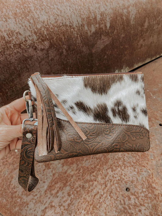 Embossed Leather Cowhide Wristlet  4 colors