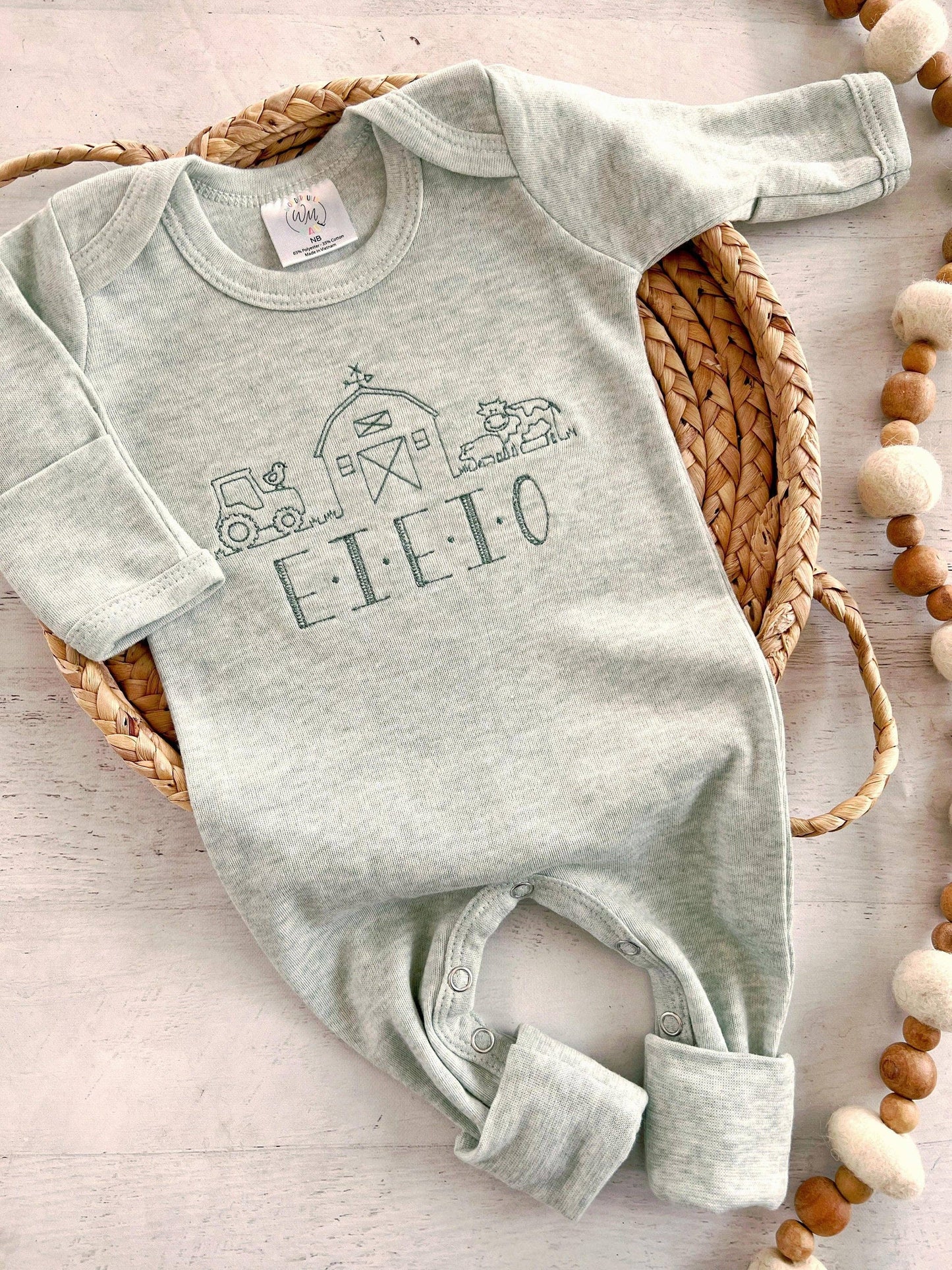 Farm Baby Outfit | Sage Green Romper Old McDonald E-I-E-I-O