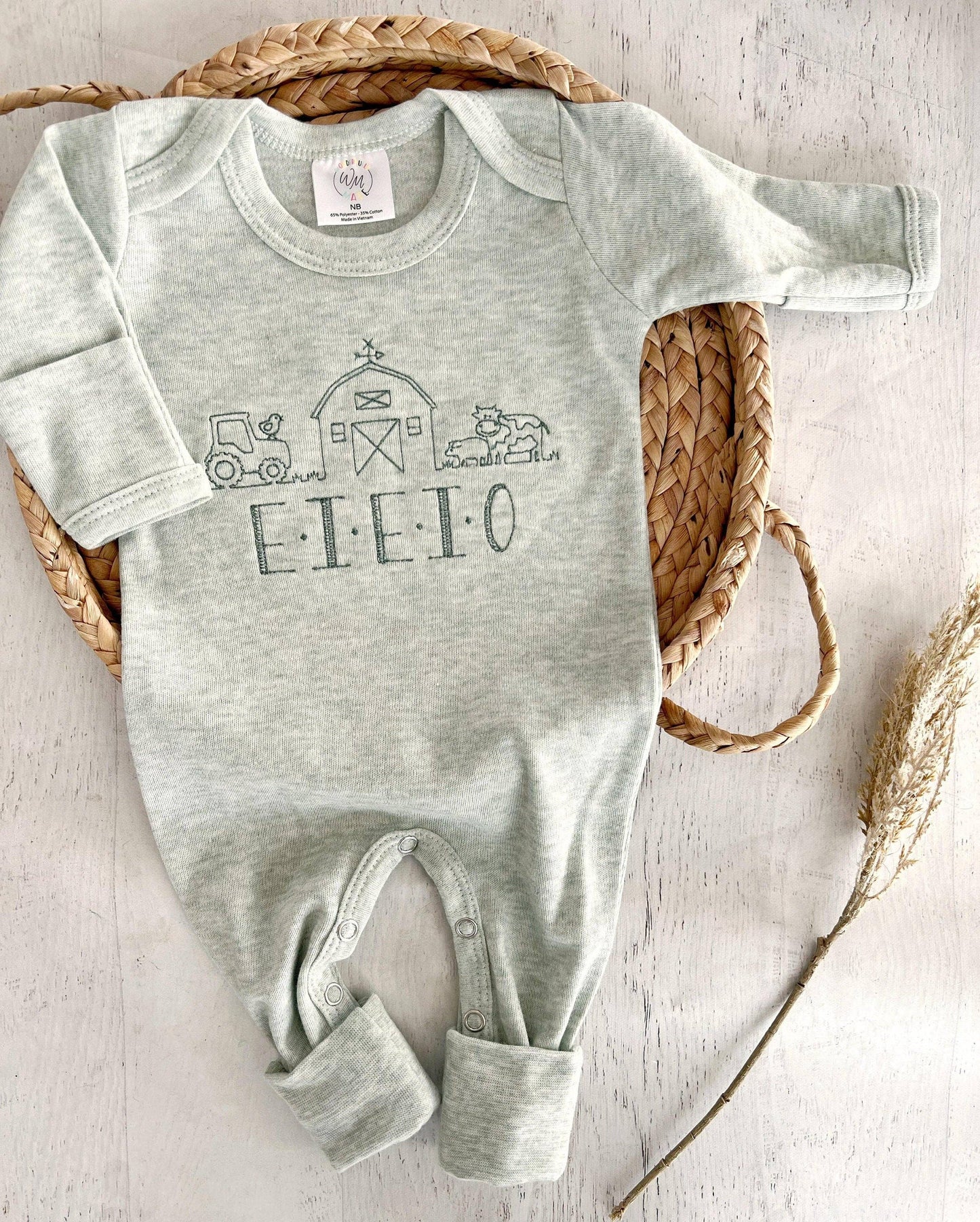 Farm Baby Outfit | Sage Green Romper Old McDonald E-I-E-I-O