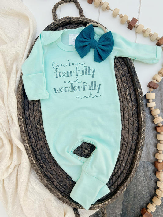 Baby Girl Romper | Wonderfully Made - Mint