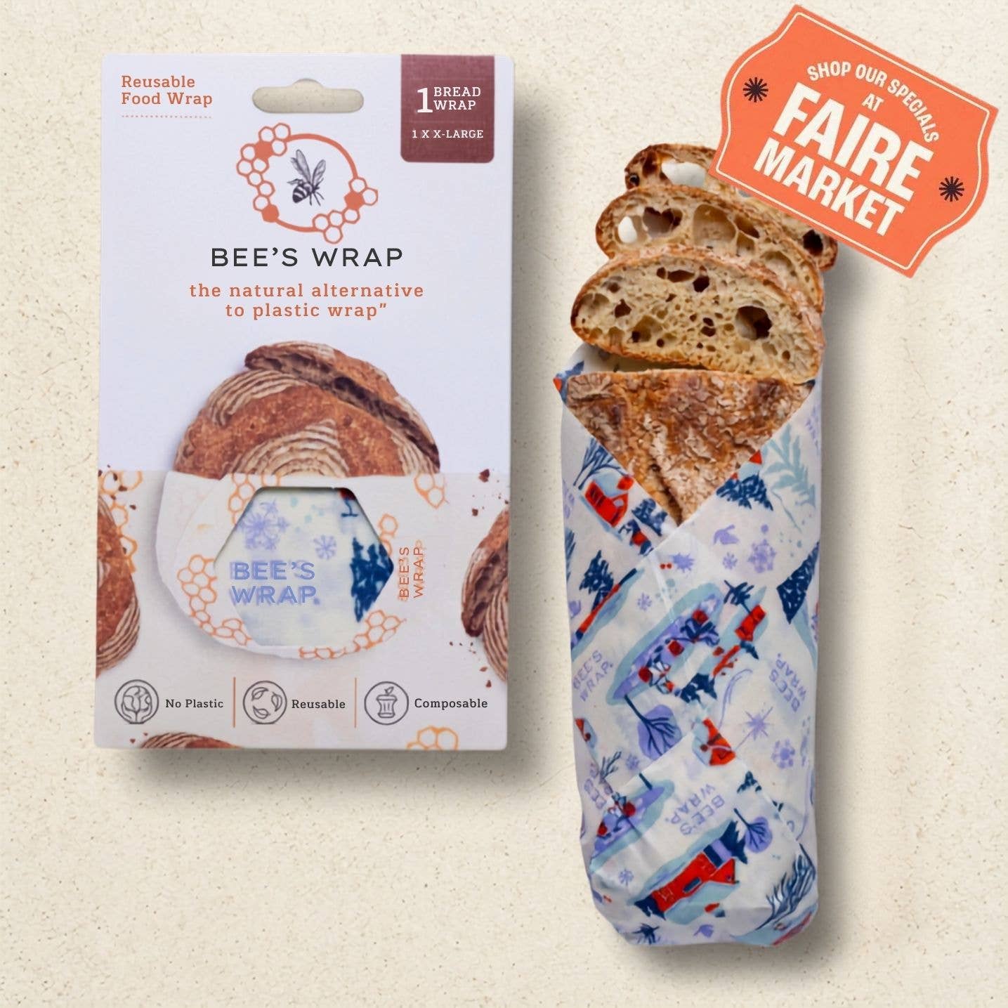 Bees Wrap Beeswax Reusable Bread Wrap - Snow Day
