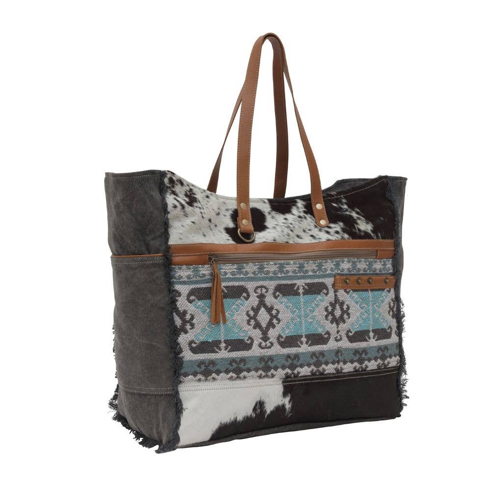 Cowhide Western Turquoise Weekender Travel Bag Myra