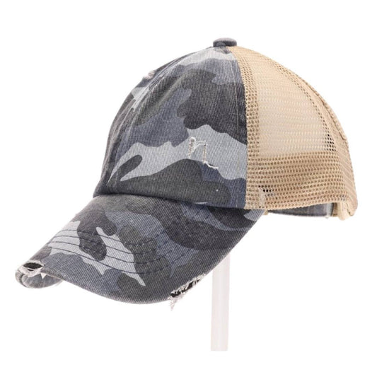 KIDS Distressed Camouflage Criss-Cross High Ponytail CC Ball