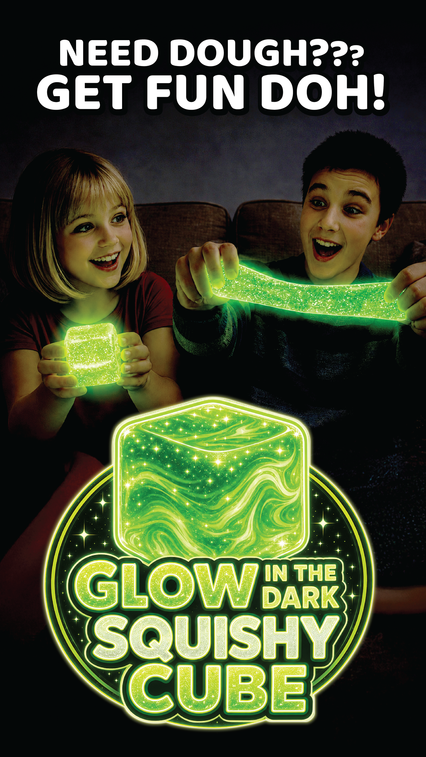 Fun Doh Glow in the Dark Squishy Sparkle Cube