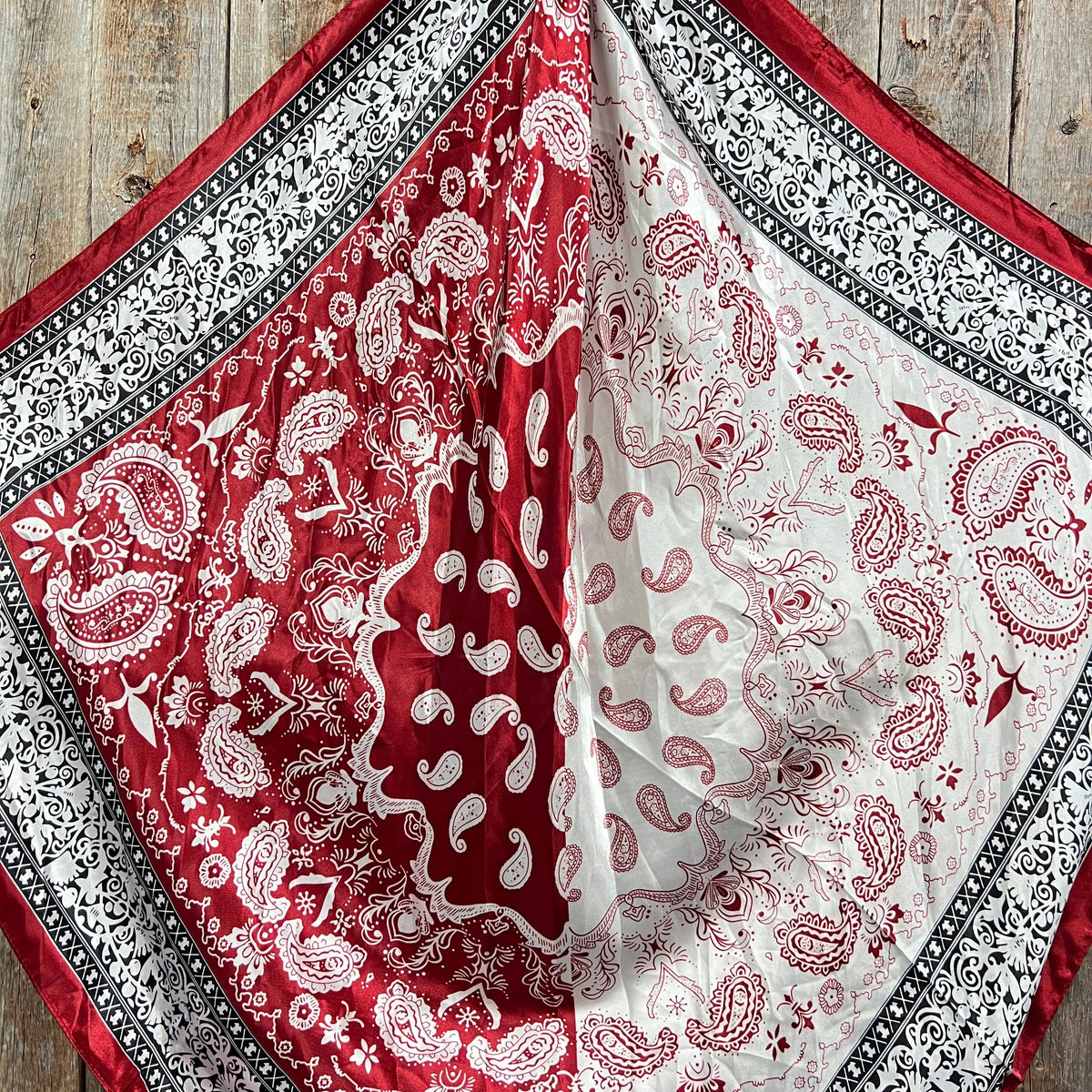 35X35"  Wine Red/Cream Paisley Wild Rag/Scarf WR687