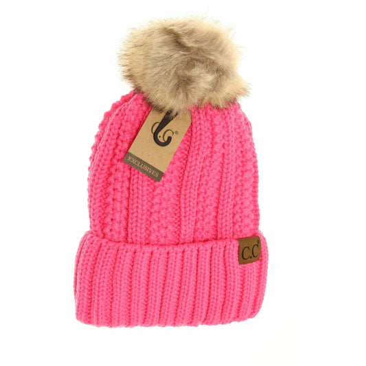 Fuzzy Lined Fur Pom CC Beanie YJ820
