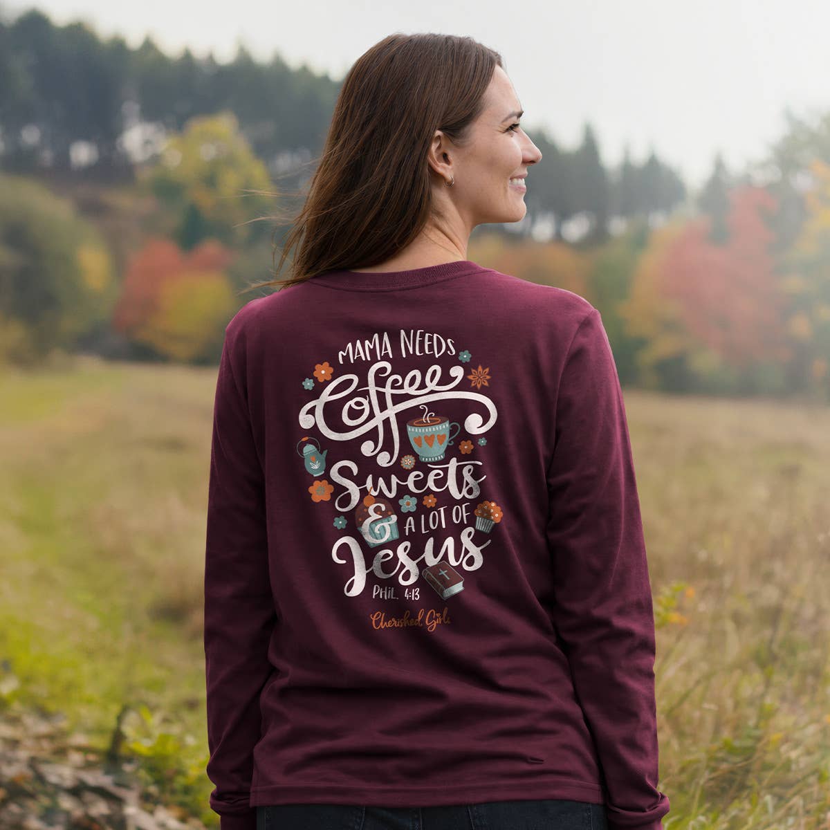 Cherished Girl Womens Long Sleeve T-Shirt Mama Needs Jesus