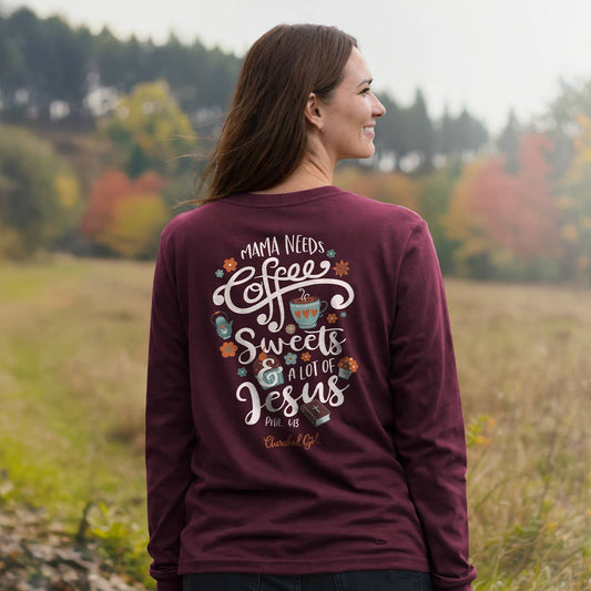 Cherished Girl Womens Long Sleeve T-Shirt Mama Needs Jesus