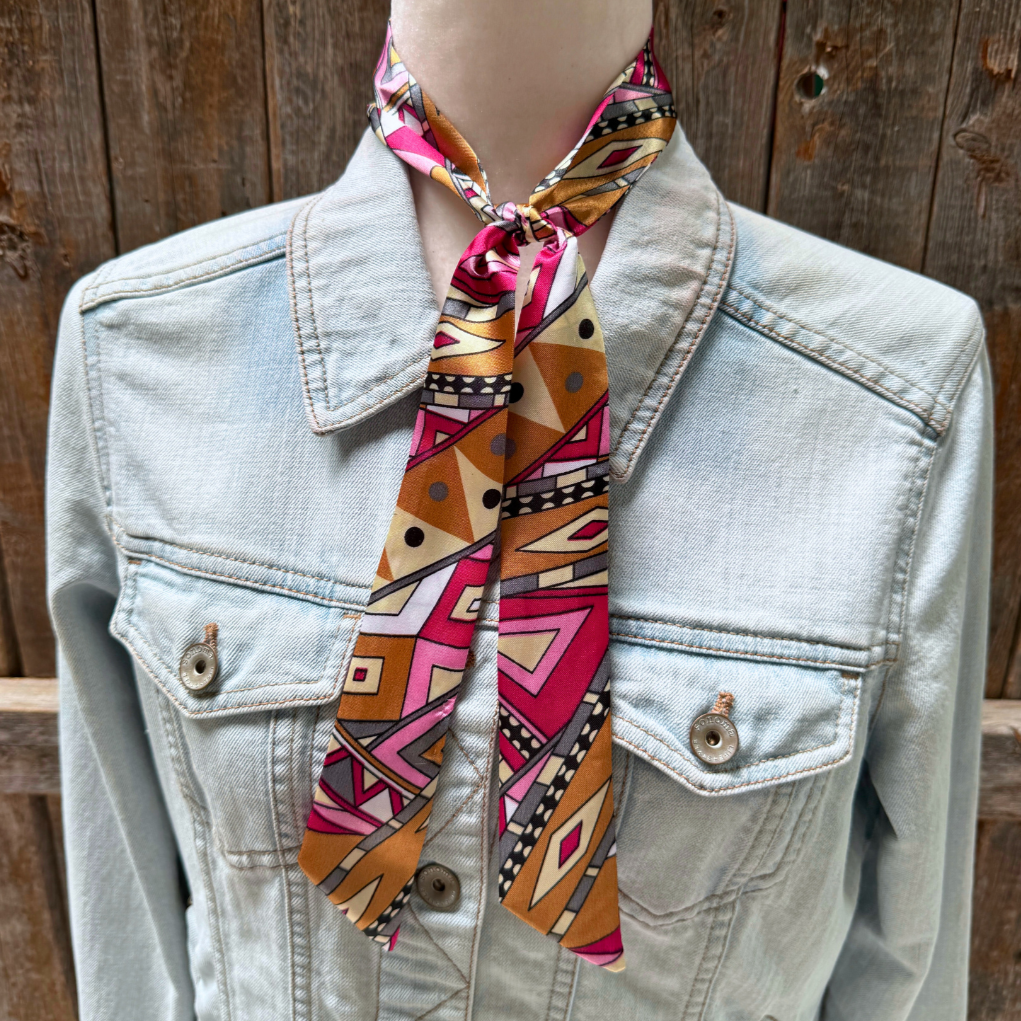 Pink and Brown Western Skinny Mini Wild Rag Scarf / Cowgirl Necktie #TW330