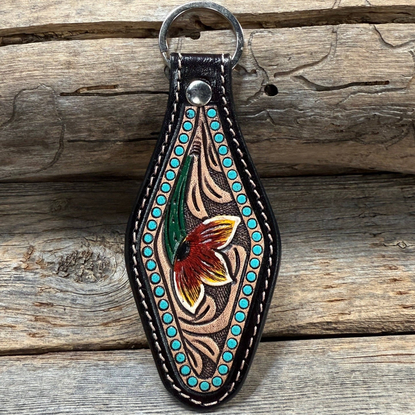 Floral Leather Hand Painted Key Chain