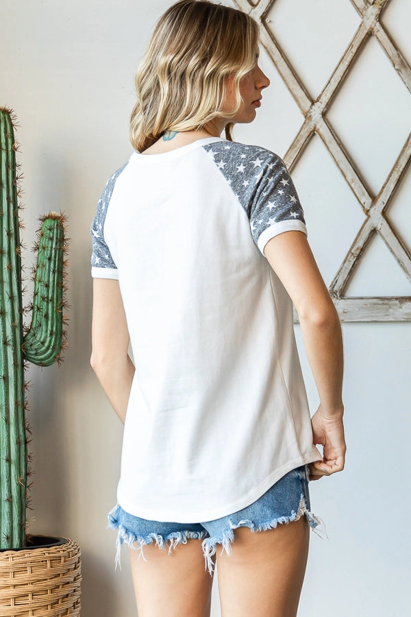 Cotton Star Print Raglan Short Sleeve Top