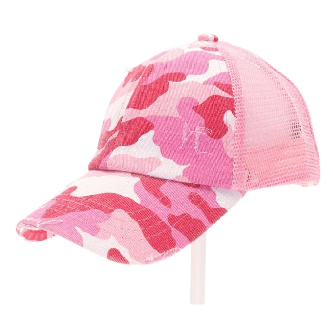 KIDS Distressed Camouflage Criss-Cross High Ponytail CC Ball